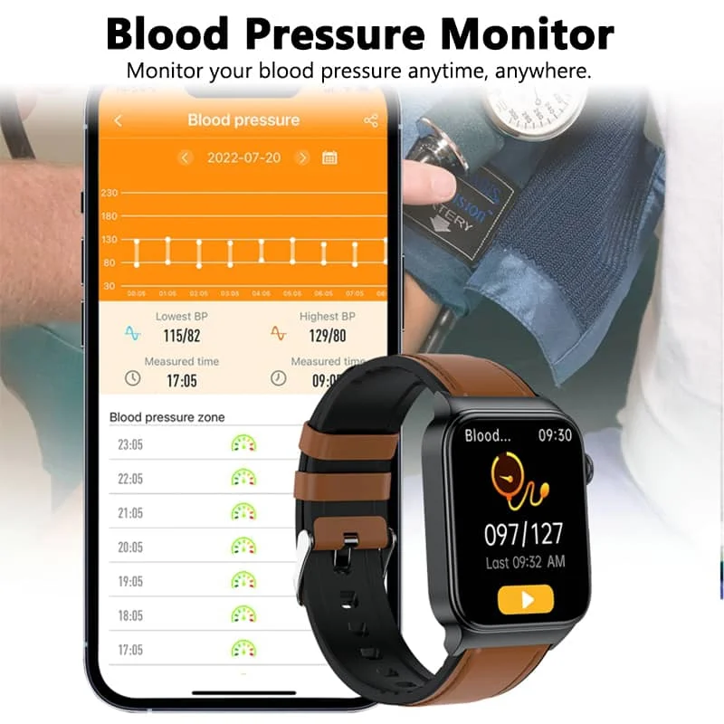 ECG Smart Watch with Blood Pressure Monitor Body Temperature Blood Glu ...